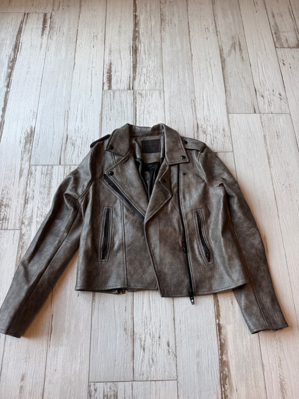 Blank NYC Women's Gray Leather Moto Jacket